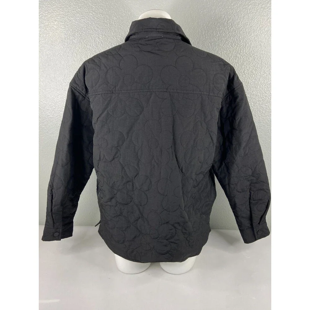 Entro Women Medium Black Jacket Metal Snap Flower Quilting Lightweight